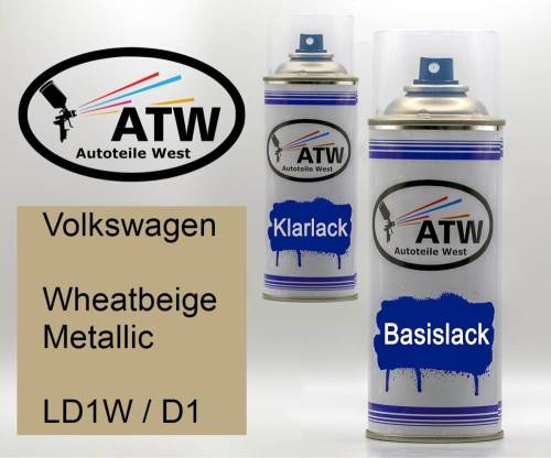 Volkswagen, Wheatbeige Metallic, LD1W / D1: 400ml Sprühdose + 400ml Klarlack - Set, von ATW Autoteile West.